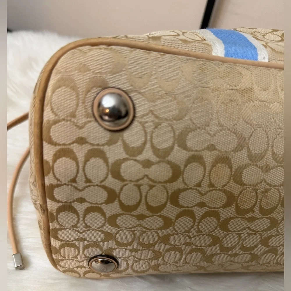 Coach Tan and Blue Shoulder Bag#F26130